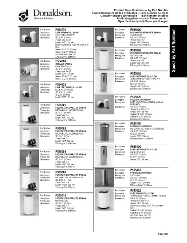 Spare parts DONALDSON cross-references