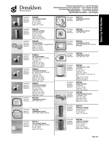 Spare parts DONALDSON cross-references