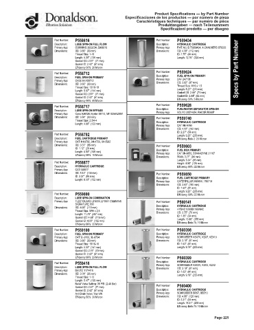 Spare parts DONALDSON cross-references