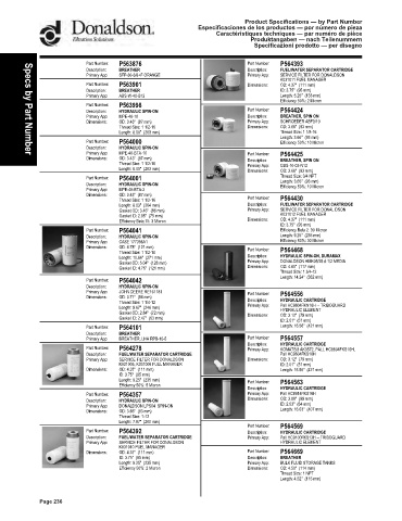 Spare parts DONALDSON cross-references