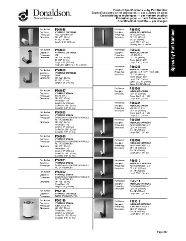 Spare parts DONALDSON cross-references