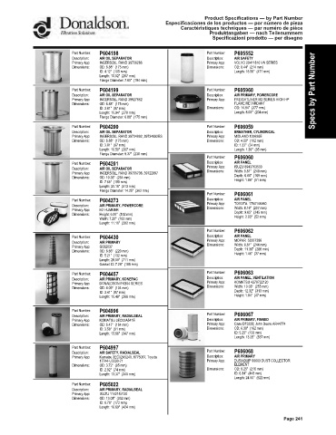 Spare parts DONALDSON cross-references