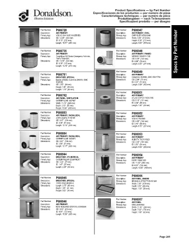 Spare parts DONALDSON cross-references