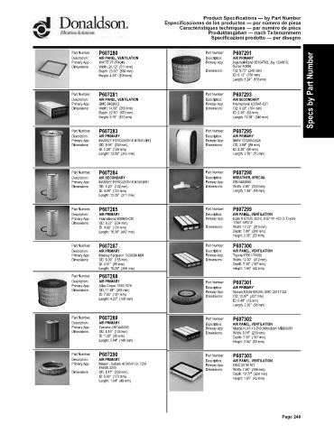 Spare parts DONALDSON cross-references