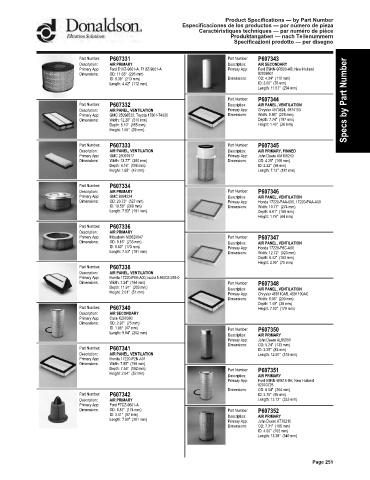 Spare parts DONALDSON cross-references