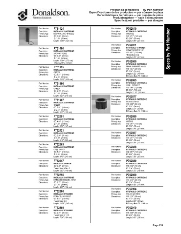 Spare parts DONALDSON cross-references