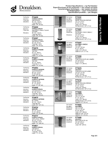 Spare parts DONALDSON cross-references