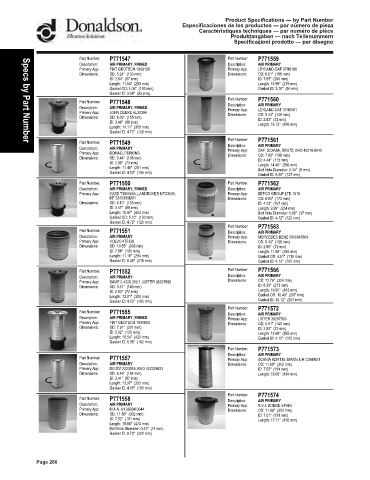 Spare parts DONALDSON cross-references