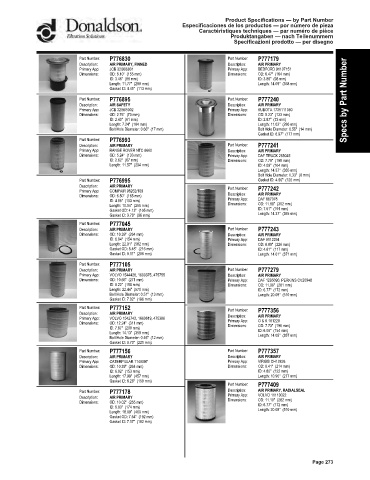 Spare parts DONALDSON cross-references