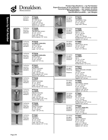 Spare parts DONALDSON cross-references