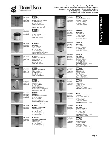 Spare parts DONALDSON cross-references