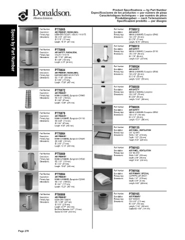 Spare parts DONALDSON cross-references