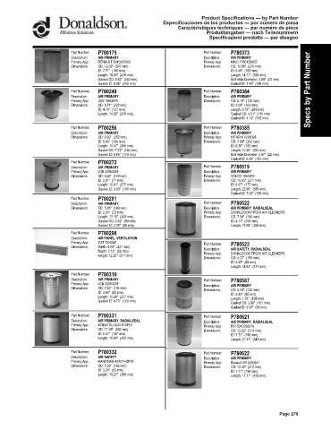 Spare parts DONALDSON cross-references