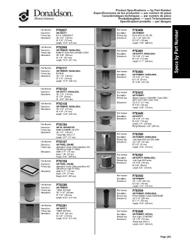 Spare parts DONALDSON cross-references