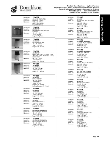 Spare parts DONALDSON cross-references