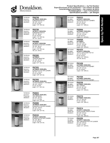 Spare parts DONALDSON cross-references