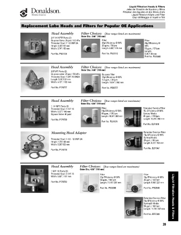 Spare parts DONALDSON cross-references