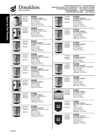 Spare parts DONALDSON cross-references