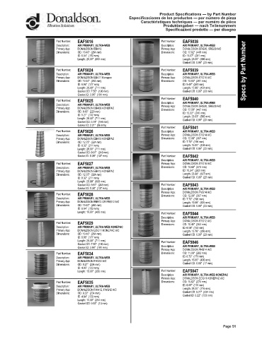 Spare parts DONALDSON cross-references