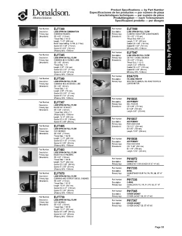 Spare parts DONALDSON cross-references