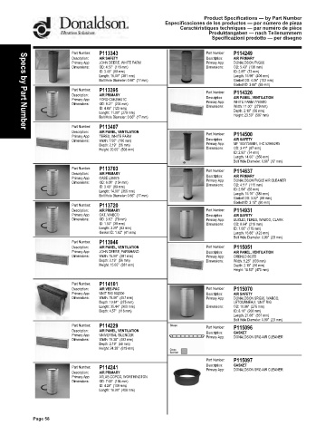 Spare parts DONALDSON cross-references