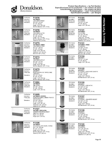 Spare parts DONALDSON cross-references