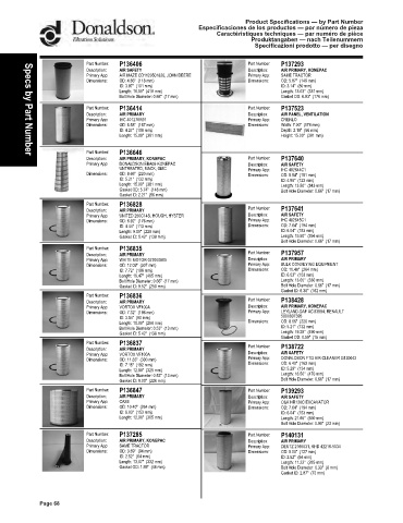 Spare parts DONALDSON cross-references