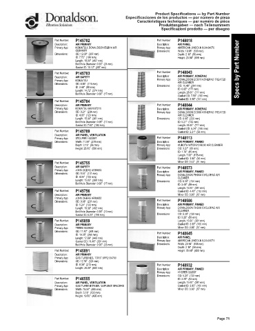 Spare parts DONALDSON cross-references