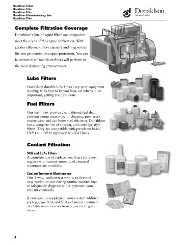 Spare parts DONALDSON cross-references