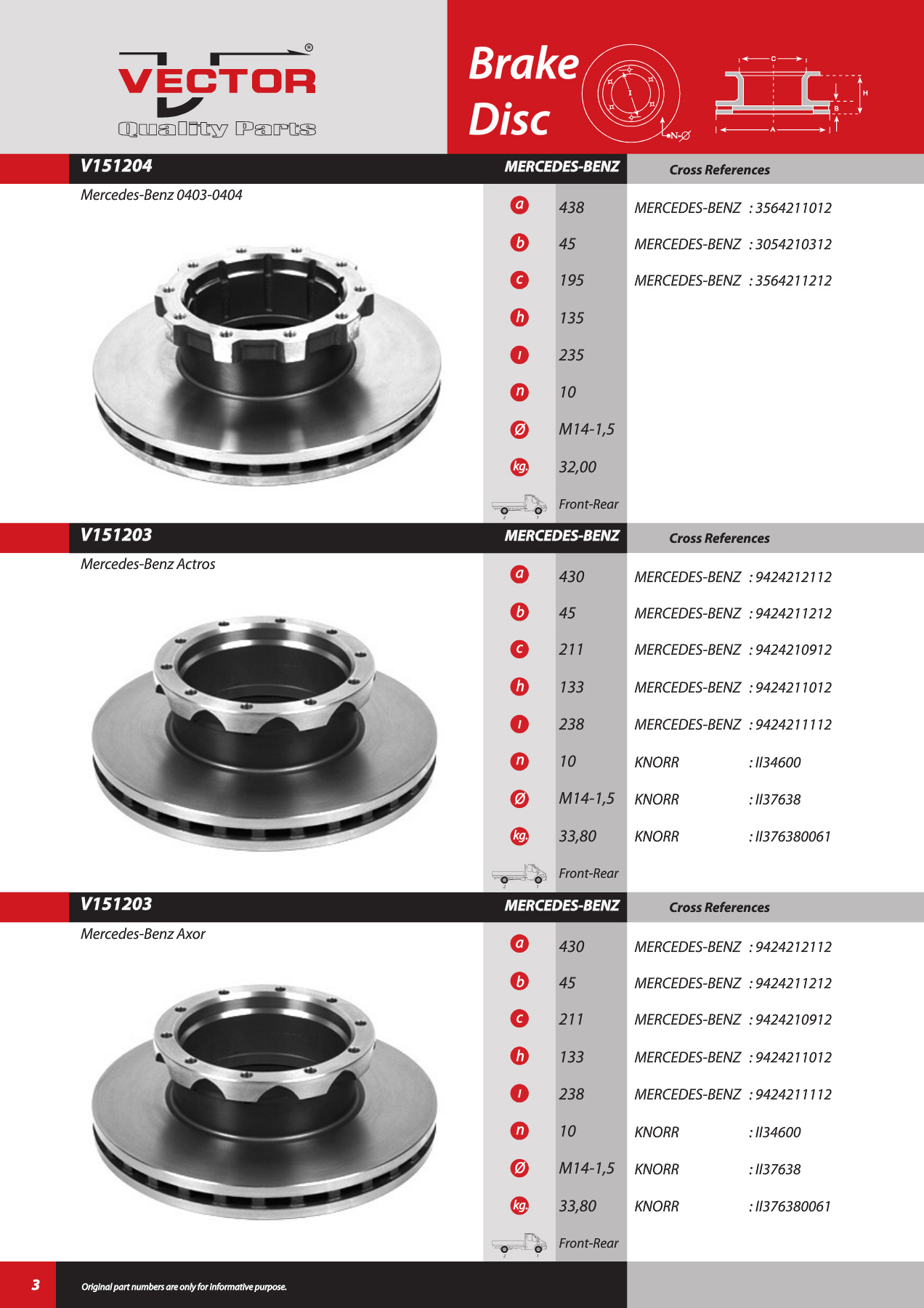 Catalog spare parts brake disks VECTOR for cars and trucks